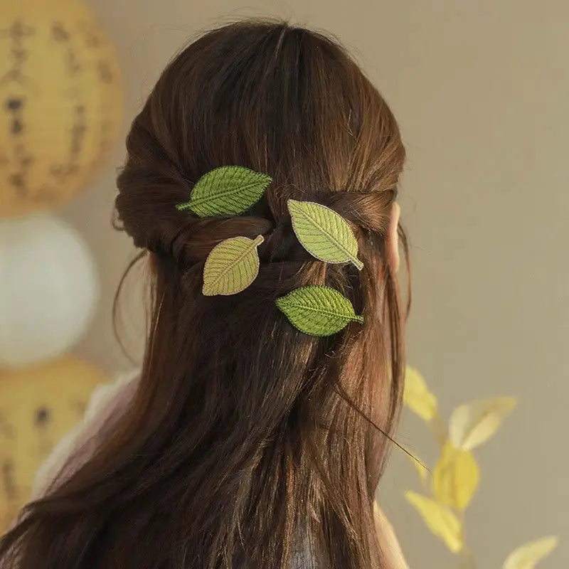 Leaf shaped hairpin embroidered hairpin(4 PCS/SET)