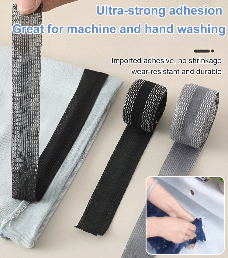 Self-adhesive iron on hem tape