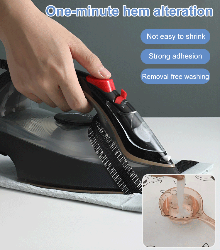 Self-adhesive iron on hem tape