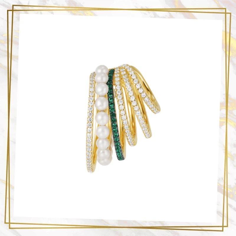 CrystalGoddess Colorful Diamond Pearl Multi-layer Earrings Non-piercing Retro Slide-On Ear Clip