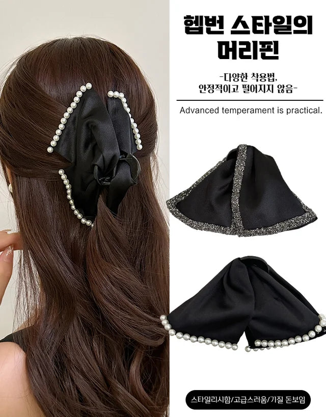 Women's Hepburn style glitter ribbon hair clip