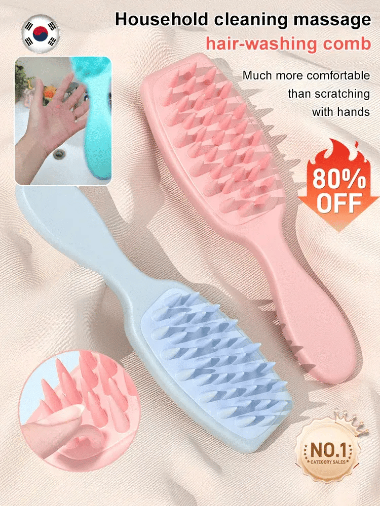 Silicone long handle massage shampoo comb