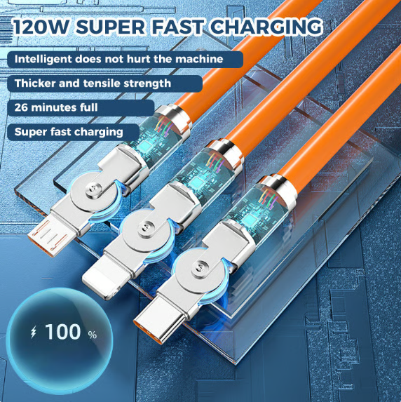 🔥120W 3 in 1 Rotating Elbow Fast Charging Data Cable⚡