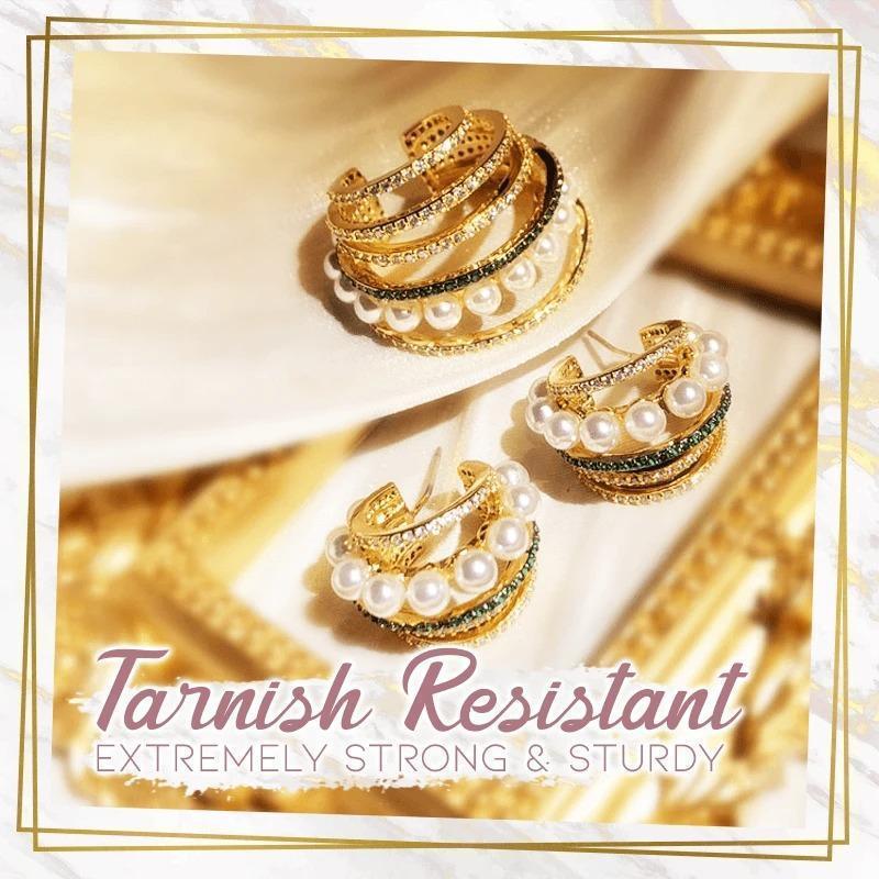 CrystalGoddess Colorful Diamond Pearl Multi-layer Earrings Non-piercing Retro Slide-On Ear Clip