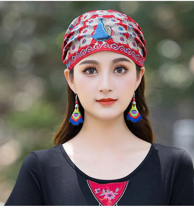 Cotton and Linen Ethnic Style Women Bouffant Cap