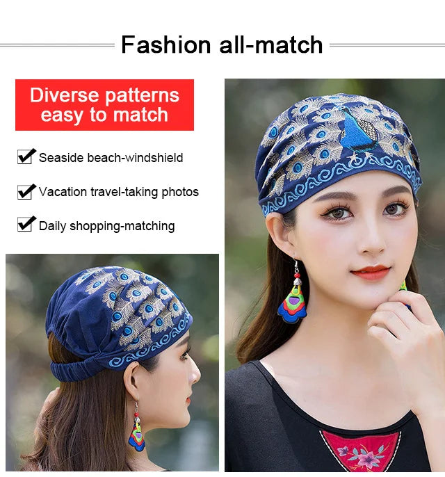 Cotton and Linen Ethnic Style Women Bouffant Cap