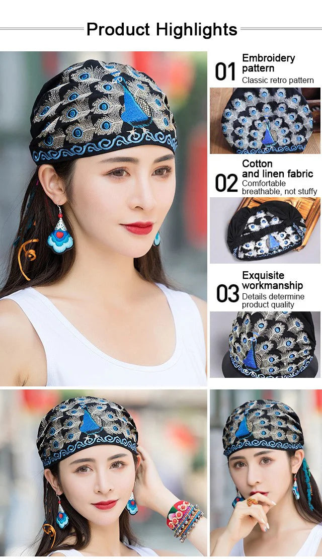Cotton and Linen Ethnic Style Women Bouffant Cap