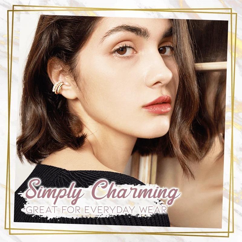 CrystalGoddess Colorful Diamond Pearl Multi-layer Earrings Non-piercing Retro Slide-On Ear Clip